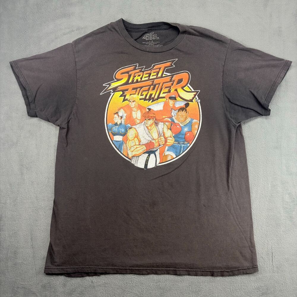 Street Fighter T-Shirt Mens Large Black Cotton Short Sleeve Distressed Gamer Tee